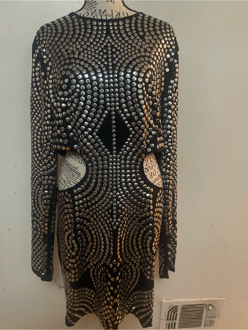 AKIRA Black Long-Sleeve Studded Cutout Dress